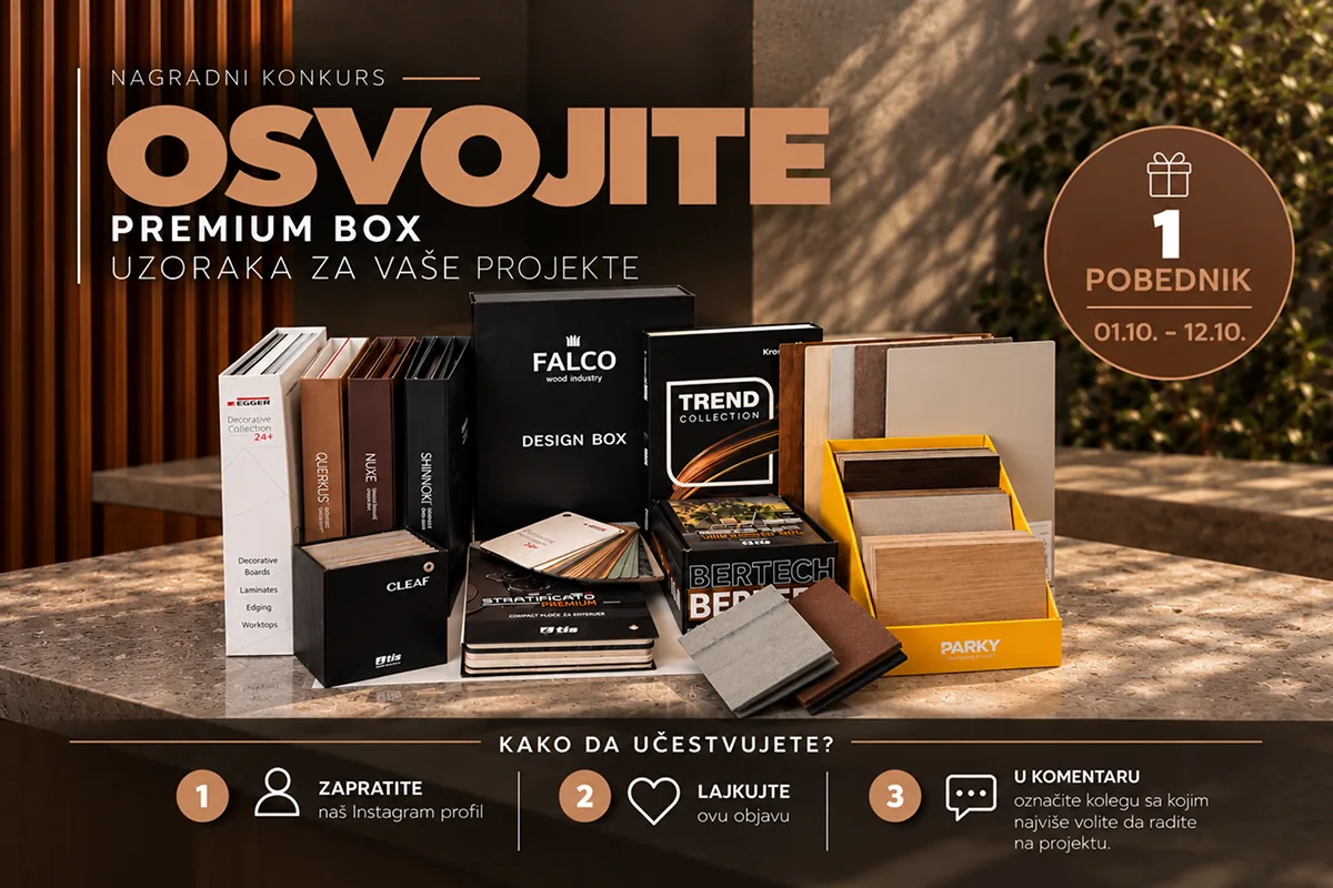 Tis Premium box uzoraka: EGGER, Kronospan, Decospan, Cleaf, Falco, Abet Laminati i TimberTech kolekcije