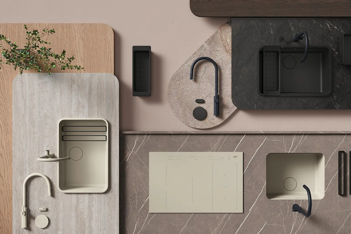 Elleci Opera sudopere u boji vuna i crnoj na različitim radnim pločama